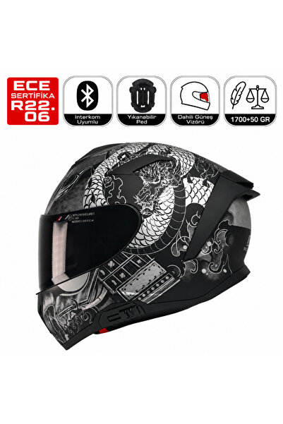 MTS X340 Goldy Grey Motosiklet Kaskı Spoiler Mod Güneş Vizörlü Full Face Kask