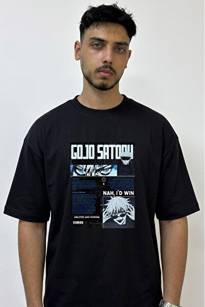 Anetos Gojo Satoru_47 Design Printed Oversize Black T-Shirt