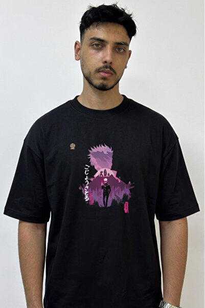Anetos Gojo Satoru_1 Design Printed Oversize Black T-Shirt