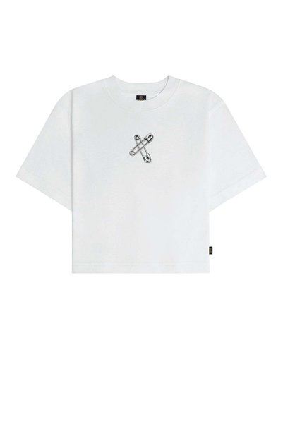 Espina Premium Safety Pin Printed Black Crop T-Shirt