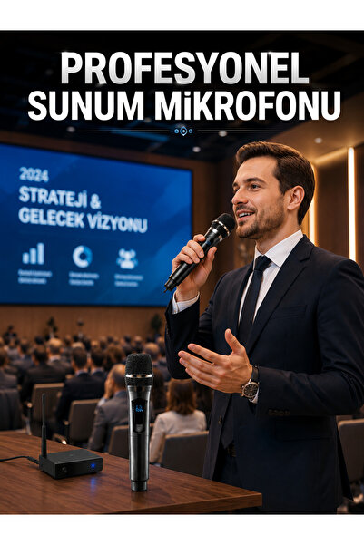 Genel Markalar GİGA Kablosuz Çift Mikrofon Şarj Edilebilir Dijital Göstergeli...