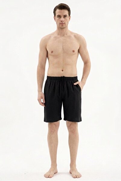 KLY PİJAMA Kly 312 Men's Black Modal Woven Fabric Single Shorts with Pockets