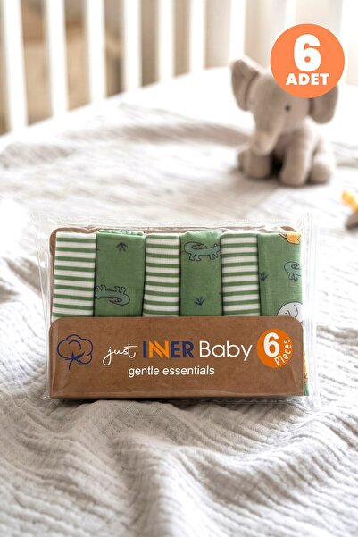 Just inner Baby Boy 6-Piece Cotton Mouth Wipes Safari and Striped Patterned B...