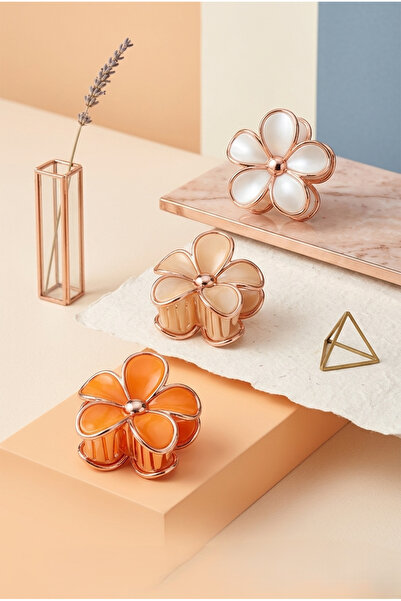 monalisatoka 3'lü Set Daisy Papatya Model Gold Detaylı Mandal Saç Tokası - Pa...