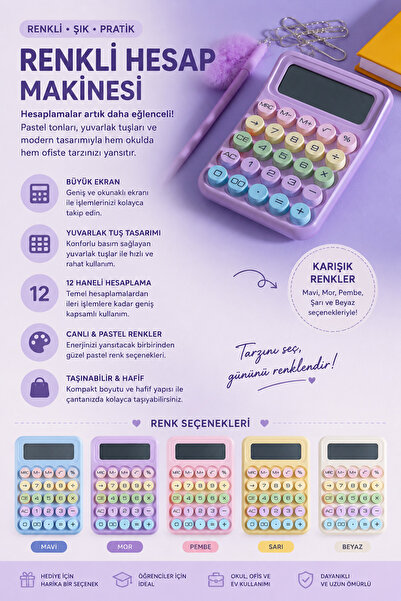 Seram Collection Hesap Makinesı Renkli Modern Hesap Makinesı Büyük Tuşlu Hesa...