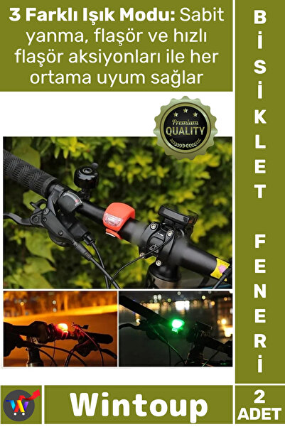 Wintoup #BisikletFeneri Led 3 Fonksiyonlu Su Geçirmez Pilli Emniyet Lambası G...