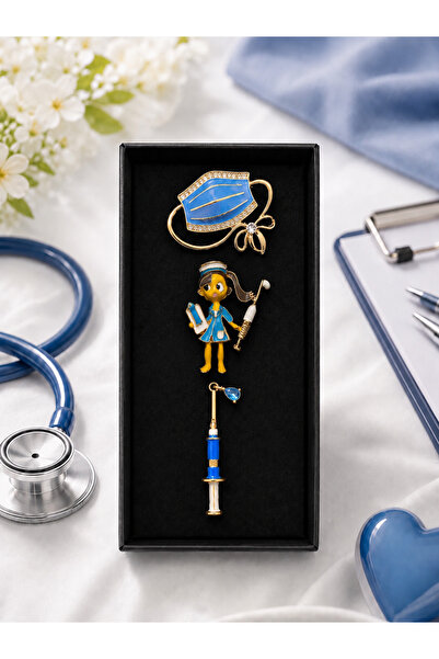 PULİNİN DÜKKANI Doktor Temalı Maske Broşu, Hemşire Broşu ve Şırınga Broşu 3’l...