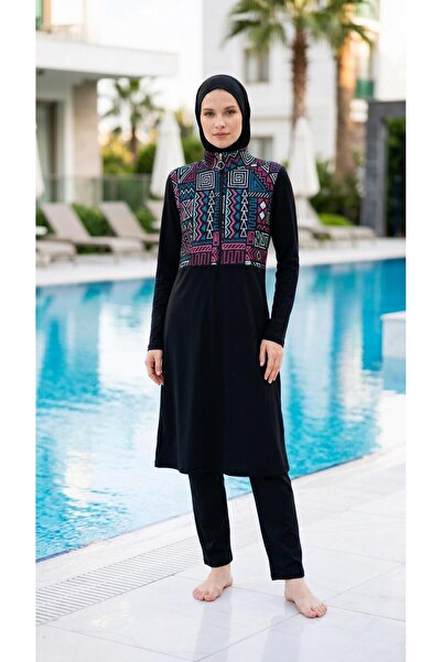 new ats Fully Covered Hijab Swimsuit with Ethnic Pattern 3-Piece Set Rimal