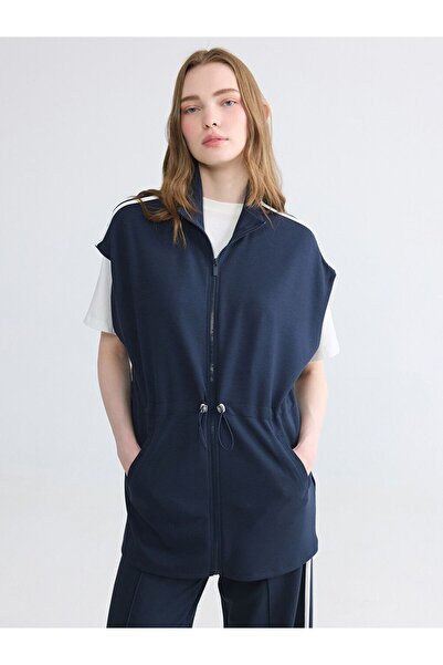 LC Waikiki Lcw Modest Navy Blue High Collar Oversize Women's Vest
