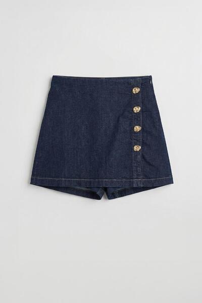 BSL Düğme Detaylı Mini Denim Şort Etek