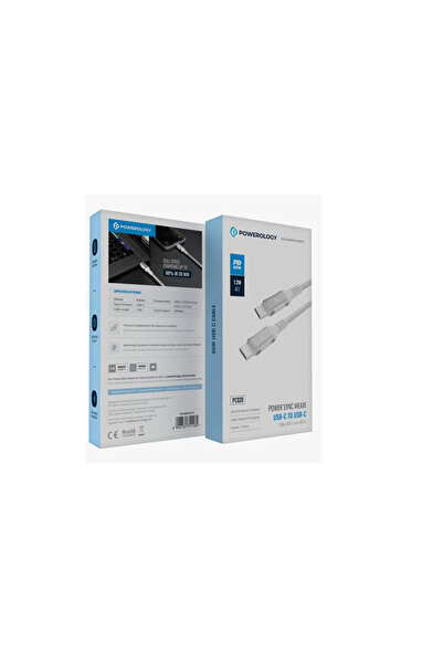 Powerology Power Sync Weave USB-C to USB-C PD 60W 1.2M Cable Light Gray