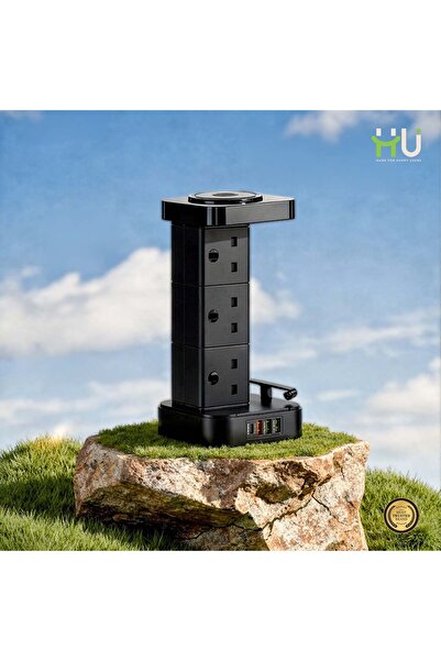HU HAPPY USER Tower Extension Board with 6 Sockets, USB & Wireless Charger