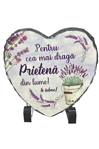 LimArt Placa decorativa ardezie in forma de inima, Lavanda, 14x13 cm - "Pentr...