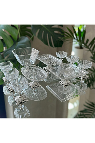 Elta Collection 10 PARCA GÜMÜŞ METAL AYAKLI PASTA - SALATA - TATLI - KASE VE ...