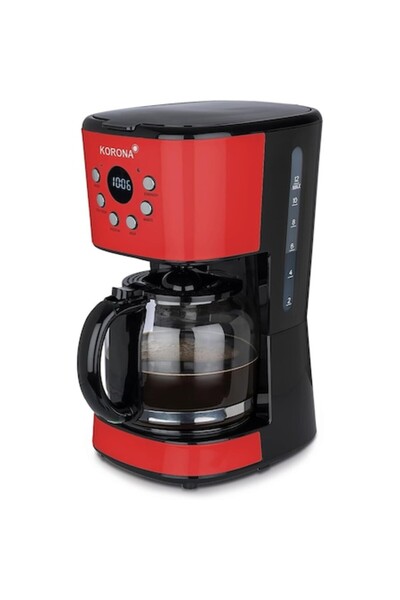 KORONA Cafetieră retro roșie, 900 W, 1.5 L, Display LCD, Funcție de oprire au...