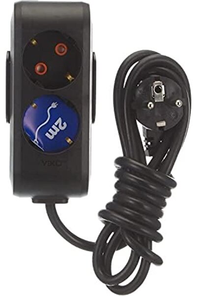 Yıldızan Msa Shop Multi-Let Black Double Socket with Ball Cable Child Proof 2...