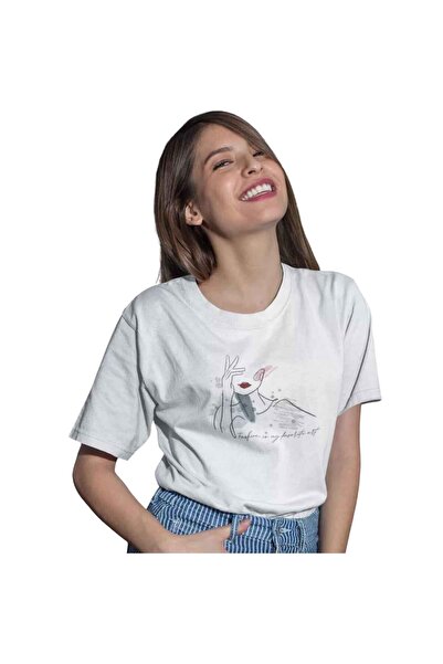 Barinoska Women's White Custom Printed T-Shirt 100% Cotton Modern Fit Crew Ne...