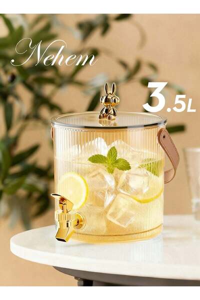 nehem Golden 3.5L Juice Dispenser with Tap & Stand - Premium Water Jug