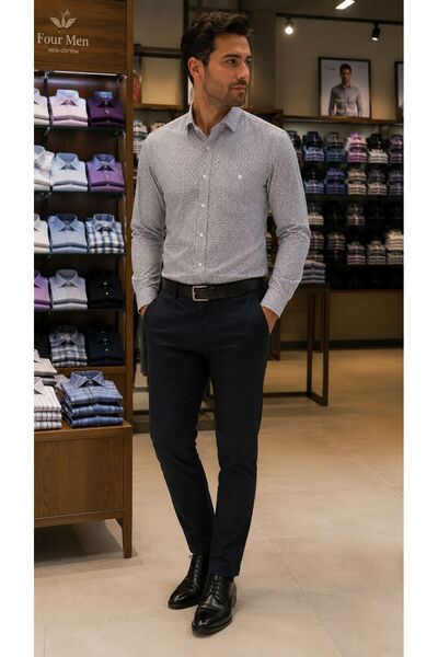 GÖMLEK GALERİSİ Men's Classic Wide Cut Digital Print Patterned Long Sleeve Shirt