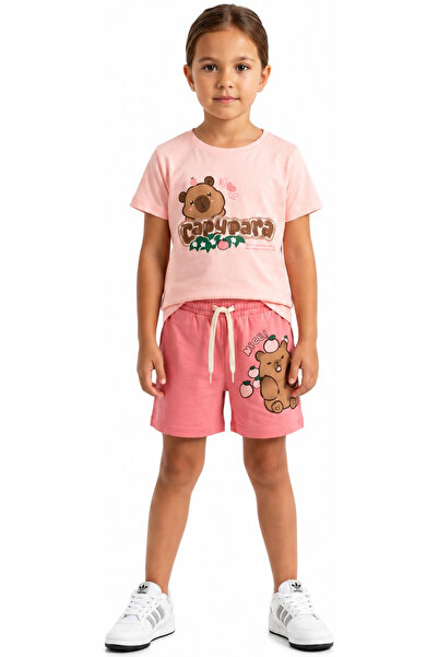 İrem Çocuk Giyim Girl's T-Shirt with Capypara Written on the Front and Back, ...