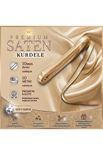 edalle Krem Saten Kurdele 1 Cm 10 Metre, Özel Gün Hediye Süsleme Kurdelesi