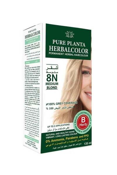 PURE PLANTA Bior planta herbal permanent hair dye 8n medium blonde 135 millil...