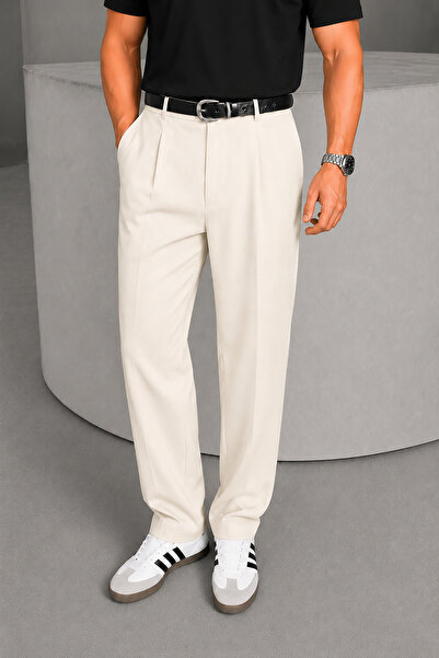 Montivo Men's White Pleated Detail Timeless Design Premium Fabric Trousers