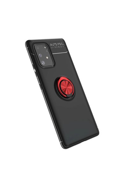 ArkhenX حافظة سامسونج جالاكسي A91 / S10 لايت مع حلقة سيليكون - أسود-أحمر