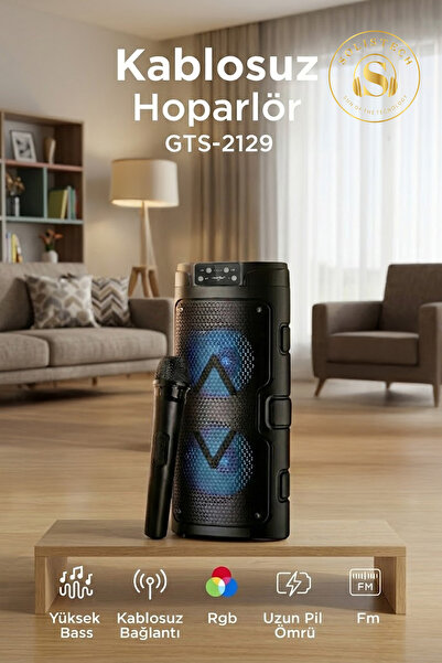 Solistech Bluetooth Taşına Bilir Kablosuz RGB Işıklı Parti Karaoke Mikrofon H...