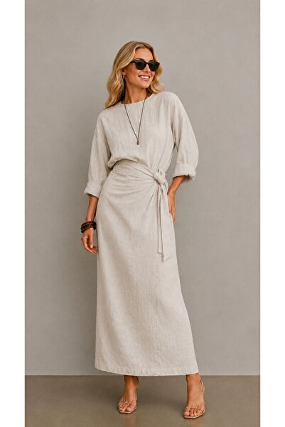 SudeHlt.co Side-Tie Top and Bottom Linen Blend Set
