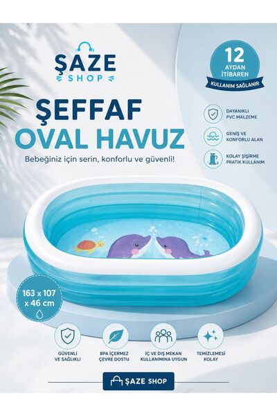 SAZE Transparent Oval Inflatable Children's Pool 163X107X46 cm 12 Months+ Bab...