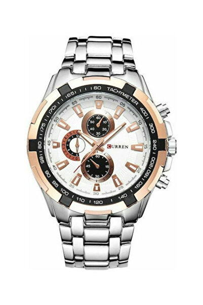 Curren Ανδρικό Ρολόι 46mm Χρονογράφος με Μπαταρία και Ασημένιο Μεταλλικό Μπρα...