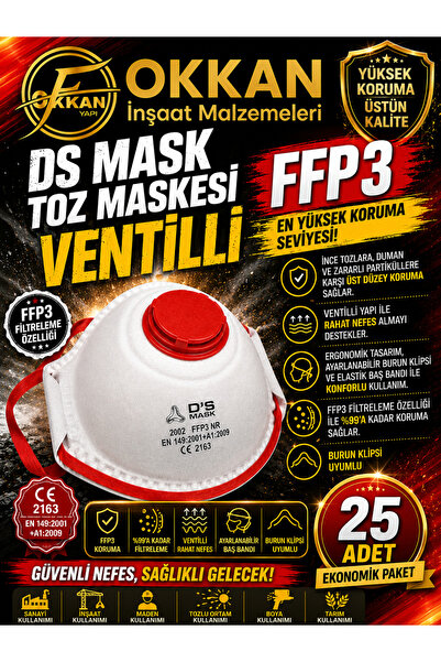 D'S DS MASK TOZ MASKESİ VENTİLLİ FFP3 70 Adet