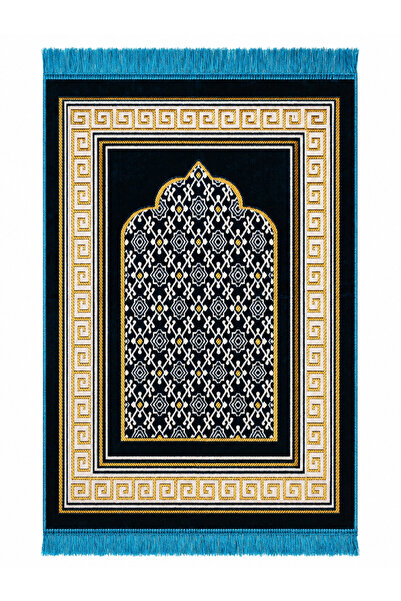 Keremzade Anadolu - Mavi & Gold Makine Dokuma Kadife Seccade Namazlık 70x110 cm