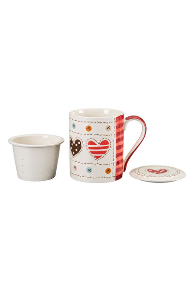 Paşabahçe Love Ceramic Mug with Lid Red, Stylish Design