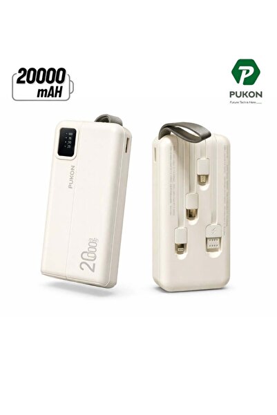 PUKON 20000mAh Power Bank with Built-In Cables, Fast Charging, LED Display, C...