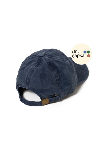 düz şapka studio Flat Hat |   Navy Blue Washed Cap - Minimalist, Without Logo and Text