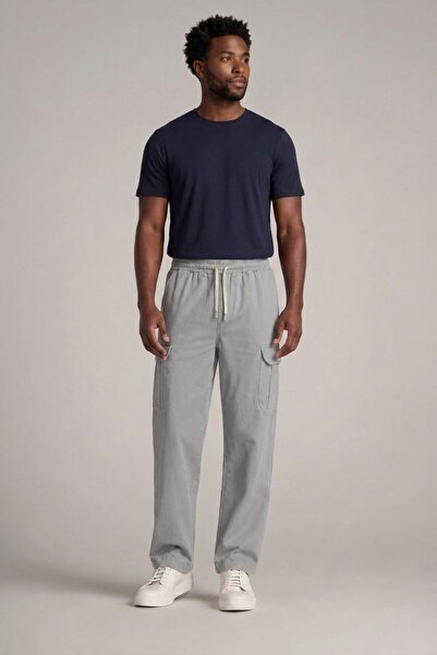DAMGA JEANS Men's Classic Gray Cargo Linen Trousers