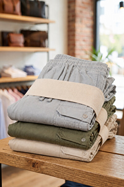 DAMGA JEANS Men's 3-Piece Loose Linen Trousers with Cargo Pockets