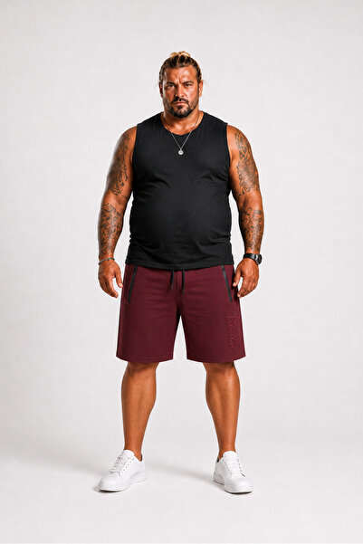 MocGrande Plus Size Zippered Prime Time Combed Cotton Shorts 26620 Bordo