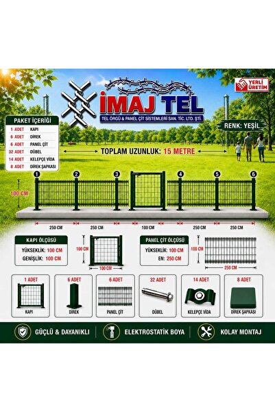 İMAJ TEL ÖRGÜ VE PANEL ÇİT SİSTEMLERİ Panel Çit Duvar Üzeri Yeşil 100cm Yükse...