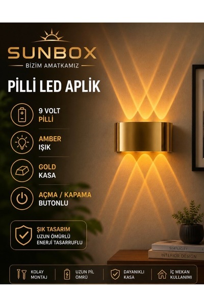 Sunbox Gold Pilli Aplik Amber Işık
