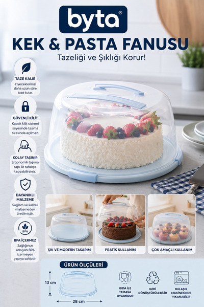 BYTA Cake and Pastry Pan with Lid Transparent Round Pastry Storage and Servin...