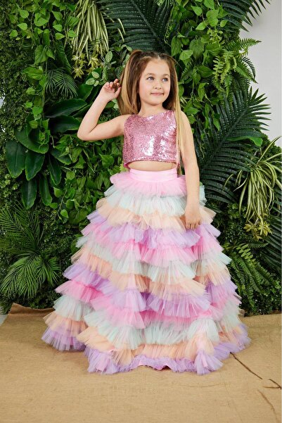 pamloli kids RENKLİ KAT KAT ETEK - CROP
