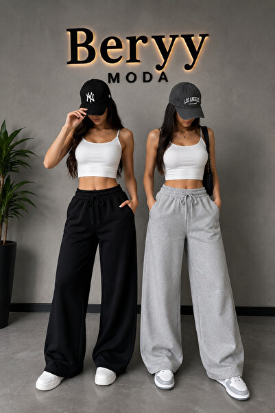 BERYY MODA Double Black Gray Basic Crop Athlete Sweatpants Combination