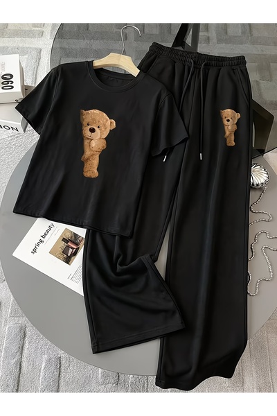 macklin Unisex Women's Men's Half Bear Printed Oversized Tshirt and Baggy Swe...