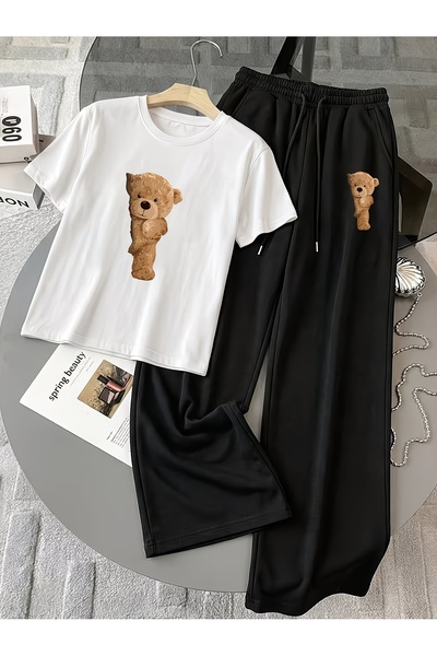 macklin Unisex Women's Men's Half Bear Printed Oversized Tshirt and Baggy Swe...