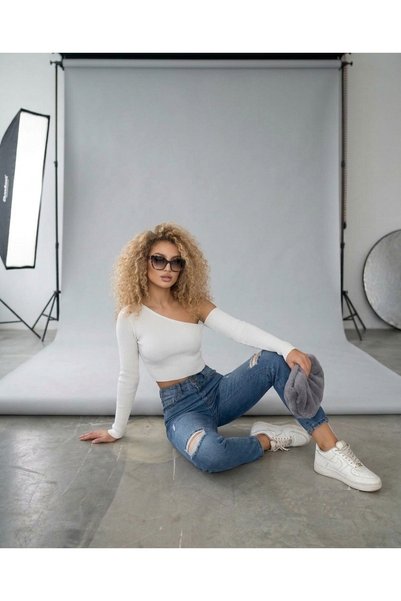 SHEVEGA Blue High Waist Ripped Trendy Mom Jean Boyfriend Jeans