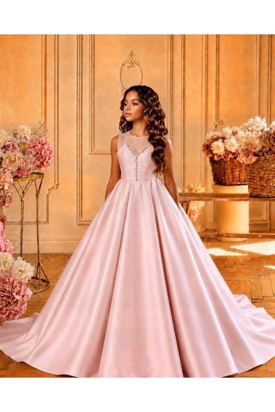nora dress mini luxe KIZ ÇOCUK ABİYE ELBİSE SATEN KUMAŞ ,TARLATANLI,TAŞ İŞLEMELİ