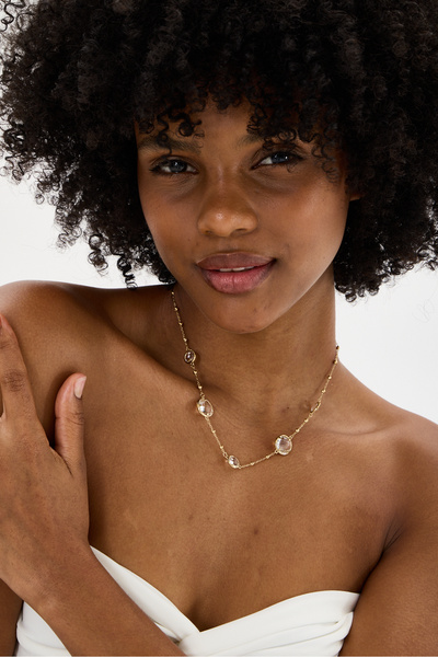 JİMNY JEWELRY Lucia Steel Round Stone Necklace